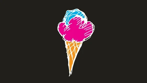 Hand drawing symbol black screen with theme of ice cream Stock Footage 100644340