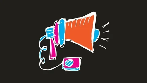 Hand drawing symbol black screen with theme of megaphone Stock Footage 100685432