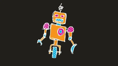 Hand drawing symbol black screen with theme of robot Stock Footage 100758189