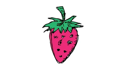 Hand drawing symbol white screen with theme of strawberry Stock Footage 100644186
