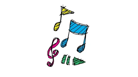 Hand drawing symbol white screen with theme of music Stock Footage 100757592