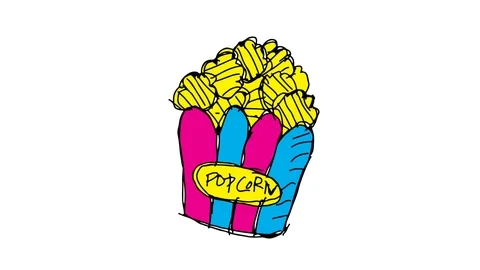 Hand drawing symbol white screen with theme of popcorn Stock Footage 100757938