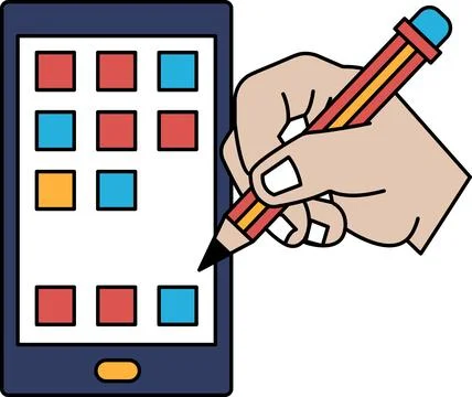 A hand is drawing on a tablet with a pencil Stock-Illustration