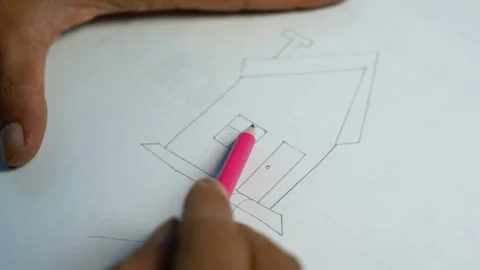 Hand drawing a technical design sketch, Close-up of a hand using a pink pen.. Vídeo Stock 346484609