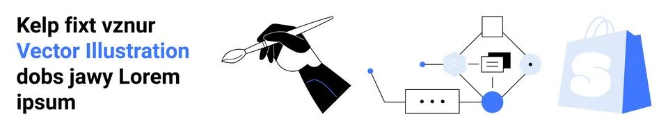 Hand Drawing, Technical Elements, and Shopping Bag with Text in Modern Design Stock Illustration