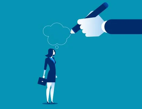 Hand drawing thought bubble over woman. Concept business vector. Stock Illustration