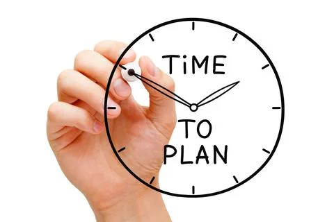 Hand Drawing Time To Plan Clock Concept 库存照片