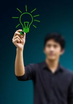 Hand drawing touch Light bulb, idea innovation concept Stock Photos