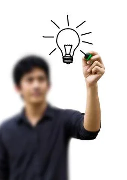 Hand drawing touch Light bulb, idea innovation concept Stock Photos