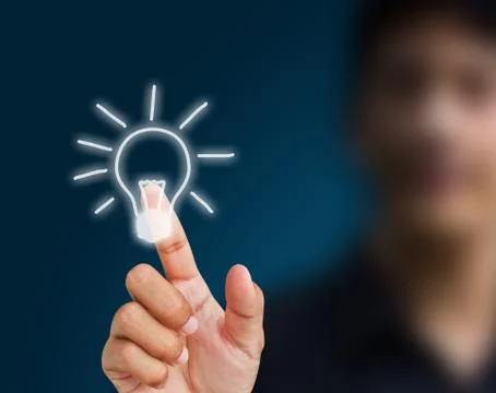 Hand drawing touch Light bulb, idea innovation concept Stock Photos