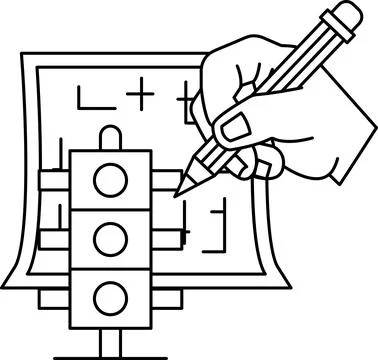 A hand is drawing a traffic light on a piece of paper Stock Illustration