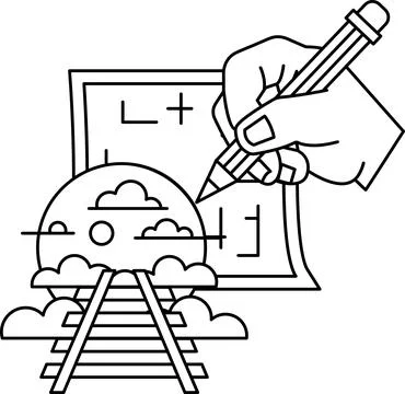 A hand is drawing a train on a piece of paper 스톡 일러스트