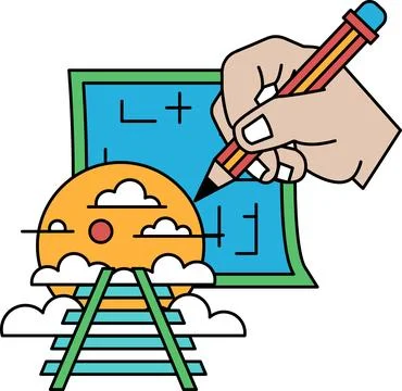 A hand is drawing a train on a piece of paper イラスト素材