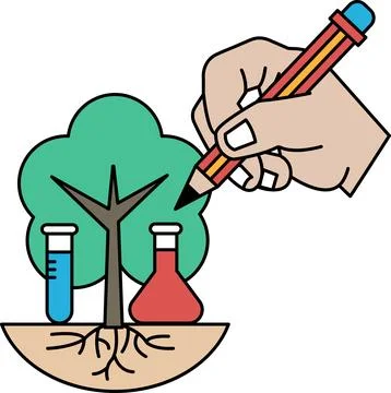 A hand is drawing a tree with a pencil 스톡 일러스트