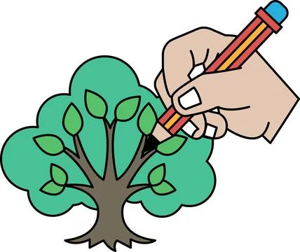 A hand is drawing a tree with a pencil 스톡 일러스트