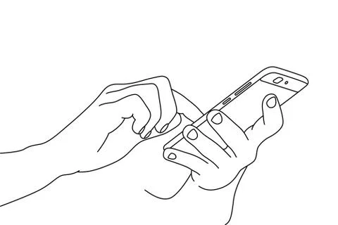 Hand drawing of two hands using a smartphone mobile device Stock Illustration