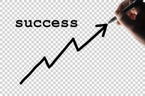 A hand is drawing an upward trending graph with the word "success" written .. Stock Photos