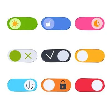 Hand drawing user interface toggle switches with various icons 스톡 일러스트
