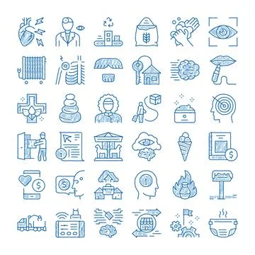 Hand drawing various consumer services and medical icons Stock Illustration