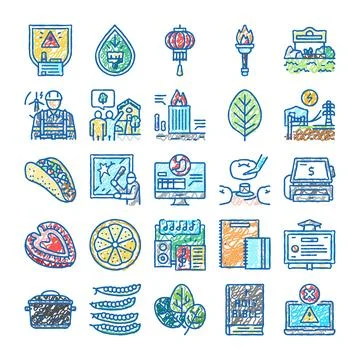 Hand drawing various doodle color scribble icons Stock Illustration
