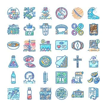 Hand drawing various doodle elements social business education icons イラスト素材