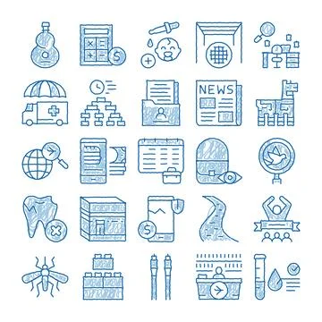 Hand drawing various doodle icons collection Ilustración de archivo