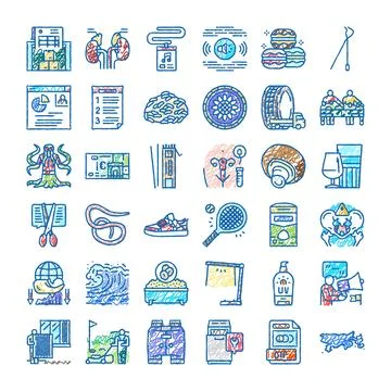 Hand drawing various doodle sketch icons set Stock Illustration