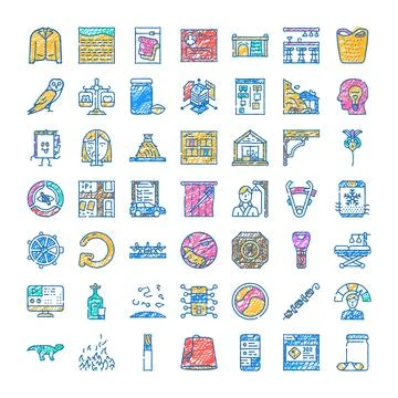 Hand drawing various icon set collection concept Stock Illustration