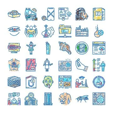 Hand drawing various icon set doodle style 스톡 일러스트