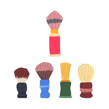 Hand drawing various shaving brushes for grooming Illustration