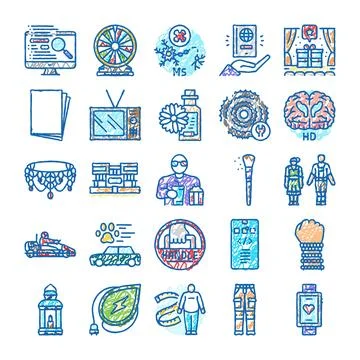 Hand drawing vector icons set for everyday activities and objects イラスト素材