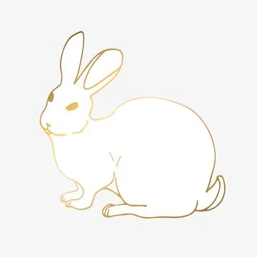 Hand drawing, vector illustration white rabbit with gold sitting. For print a Stock Illustration