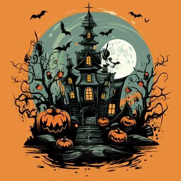 Hand drawing vector logo of Halloween Stock Illustration