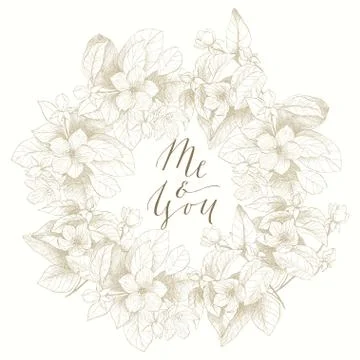 Hand drawing vector Me and You calligraphy. Vintage floral background Stock Illustration