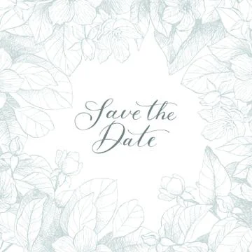 Hand drawing vector Save the date phrase. Vintage floral background. Monochrome Illustrazione stock