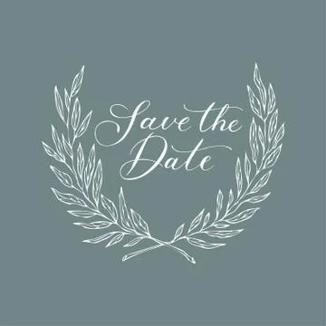 Hand drawing vector Save the date phrase. Vintage floral elements Stock Illustration
