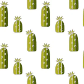 Hand drawing vector seamless pattern with cactus on white background . イラスト素材