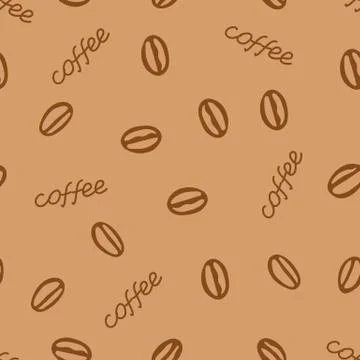 Hand drawing vector seamless pattern of a group of coffee beans with lettering Stock Illustration