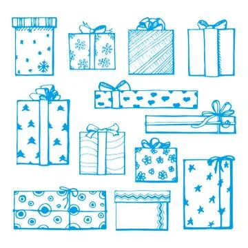 Hand drawing vector set with gifts. Gifts for different holidays. Stock Illustration