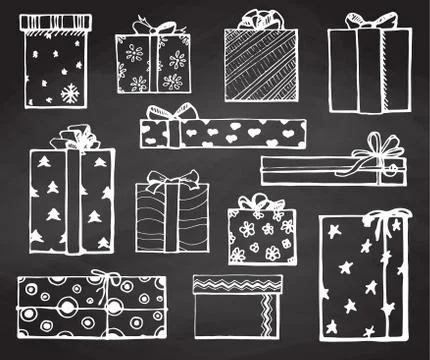 Hand drawing vector set with gifts. Gifts for different holidays. Stock Illustration