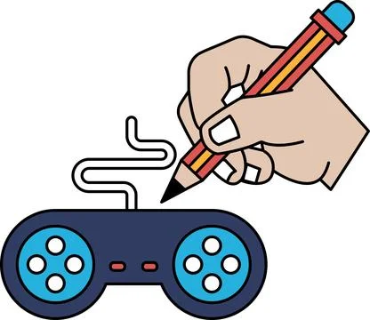 A hand is drawing on a video game controller Stock Illustration