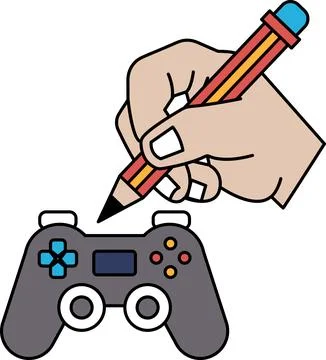A hand is drawing on a video game controller Stock Illustration