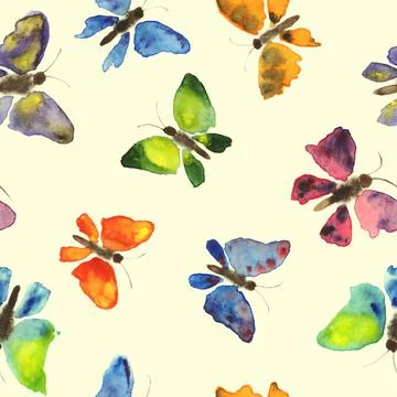 Hand drawing watercolor seamless pattern of butterflies Stock Illustration