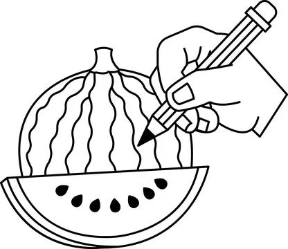 A hand is drawing a watermelon with a pencil Stock Illustration
