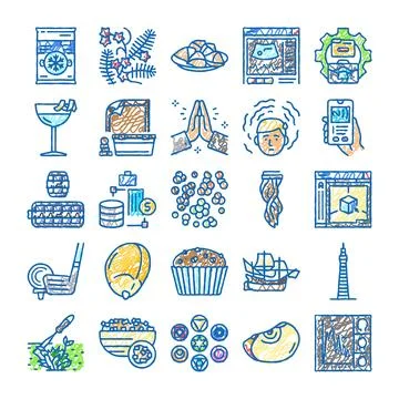 Hand drawing web icons collection sketch style Illustrazione stock