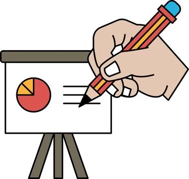 A hand is drawing on a white board with a red circle and a black pencil Stock Illustration