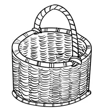 Hand drawing Wicker baskets-Vector simple line Stock Illustration