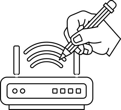 A hand is drawing on a wifi router Illustrazione stock