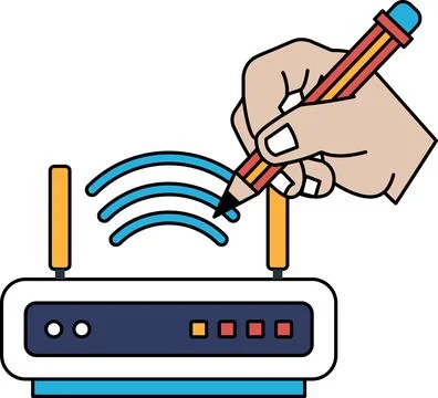 A hand is drawing on a wifi router Illustrazione stock
