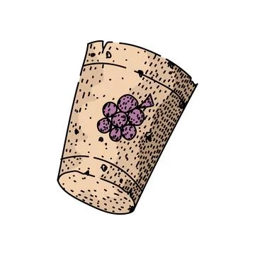 Hand drawing wine cork with grape cluster design Stock Illustration